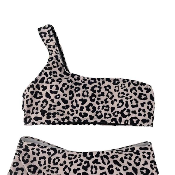 Animal Print Bikini One Shoulder High Waist Cheeky Size Small Swimsuit White - Picture 3 of 5